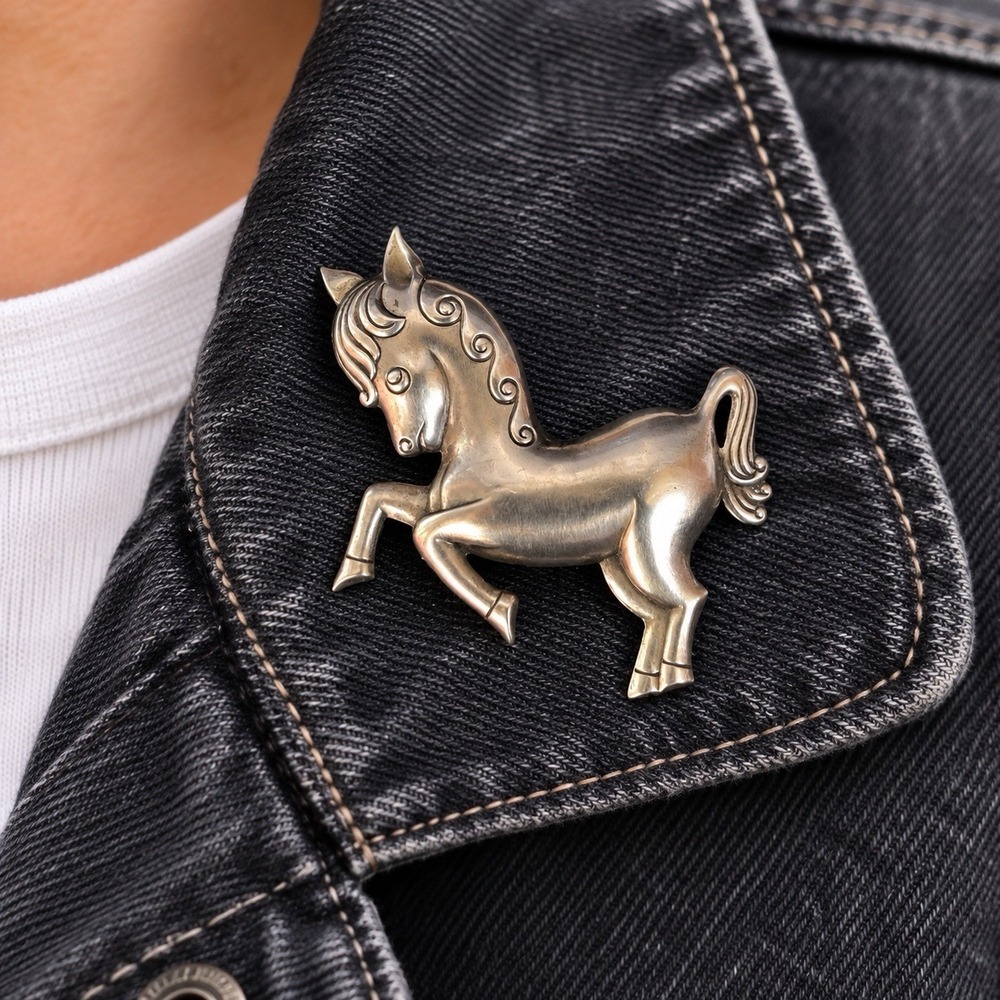 VTG Truart‎ Sterling Silver Prancing Pony Horse 2.5" Brooch Pin 925 Signed 8g